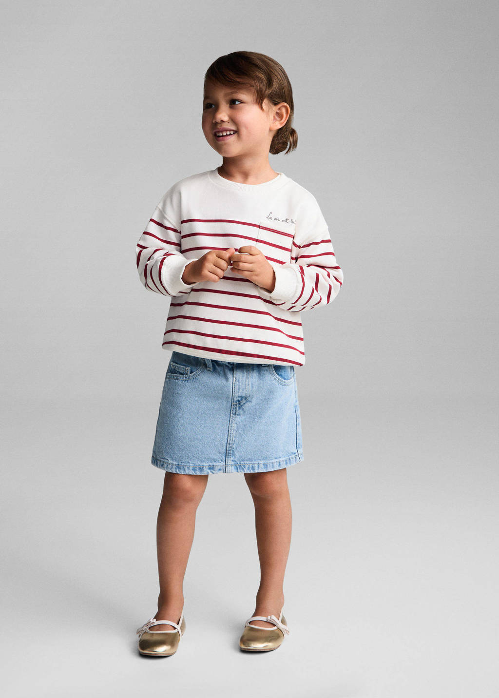 Mango Kids gestreepte sweater wit/rood