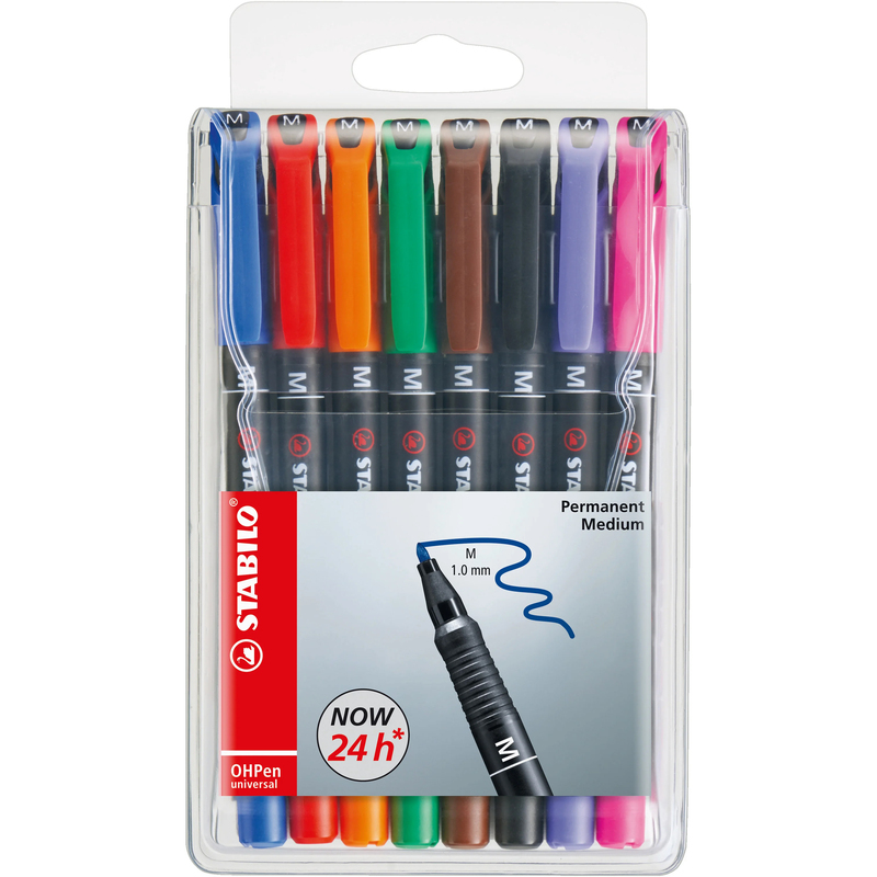 Stabilo Folienschreiber 843/8, permanent M, 8er Etui, assortiert