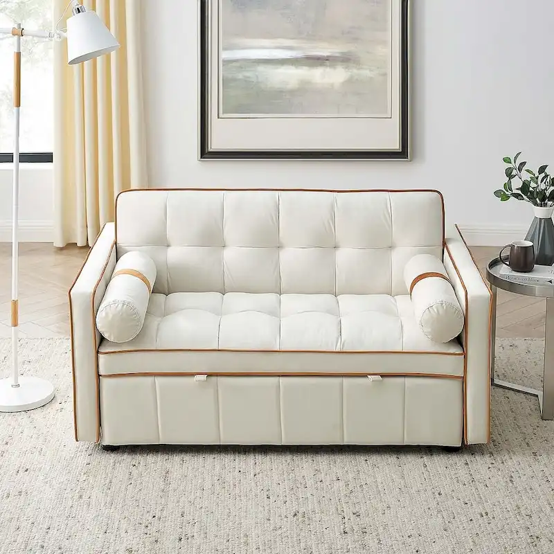 Velvet Multi-Functional Pull-Out Sofa Bed Adjustable Reclining Backrest With Pillows - N/A