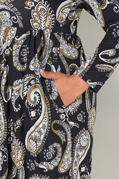 Jerseykleid, A-Linie, Tunika-Ausschnitt, Langarm