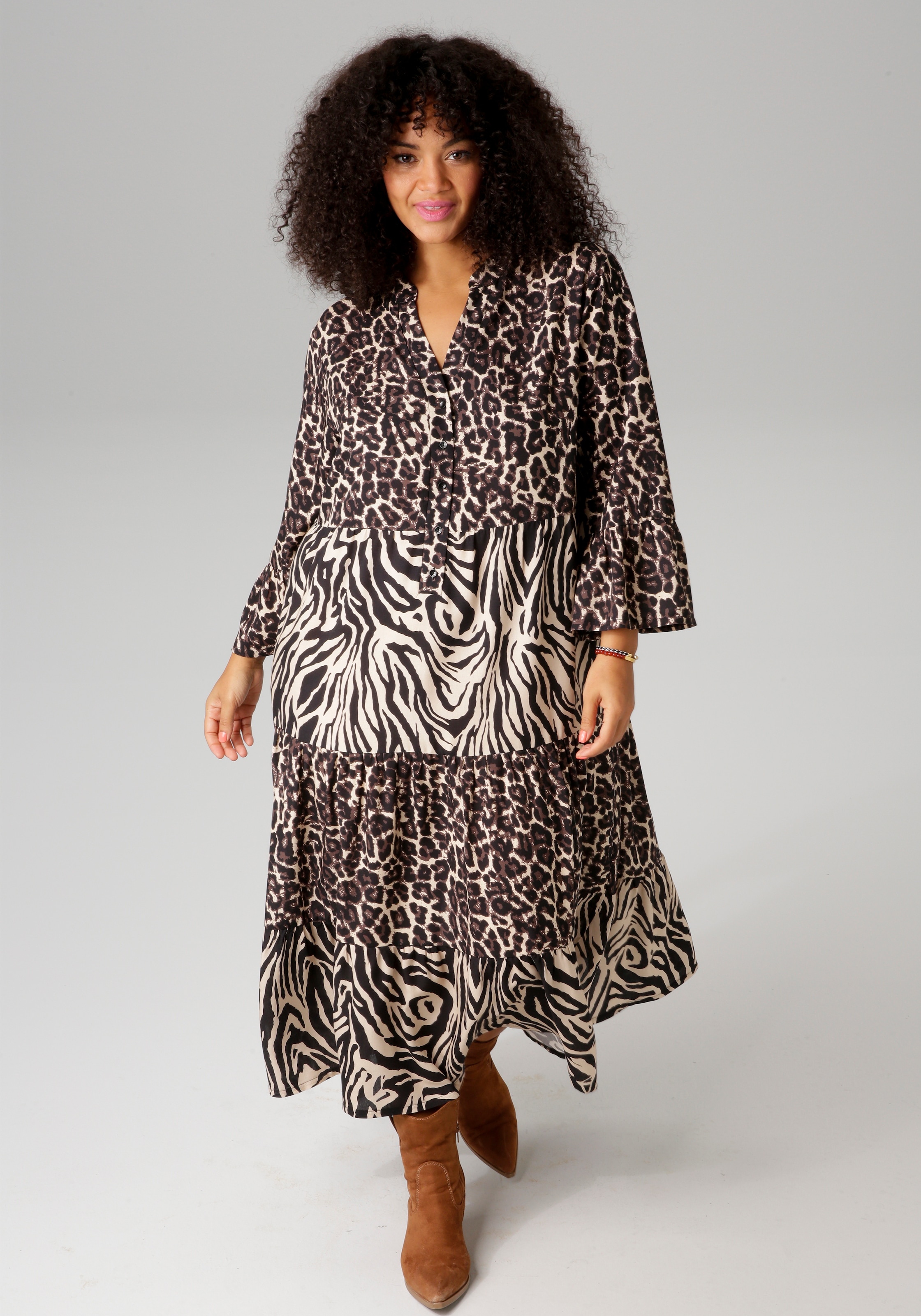 Aniston PLUS Midikleid im extravaganten Animal-Zebra-Printmix