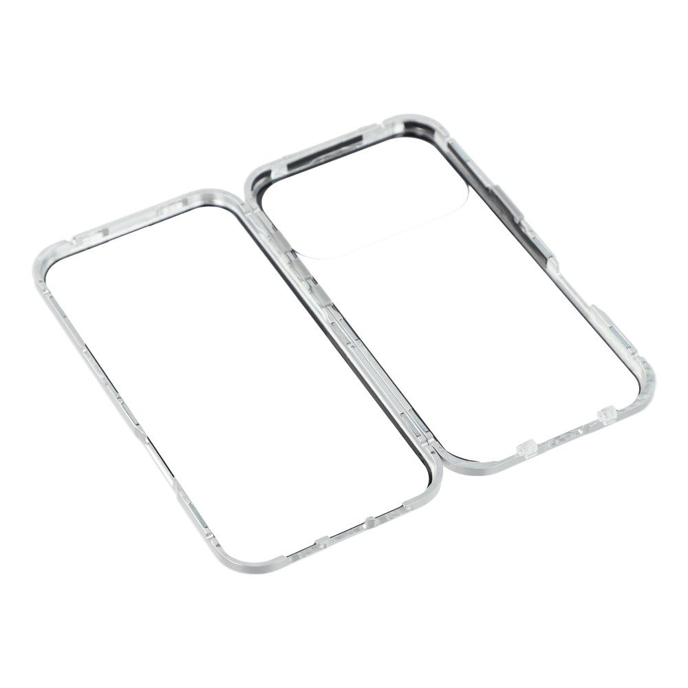 iPhone 17 Pro Max Magnetische Alu Schutzhülle mit Panzer Glas Backcover   Displayschutz (Magnet-Technologie) - Silber