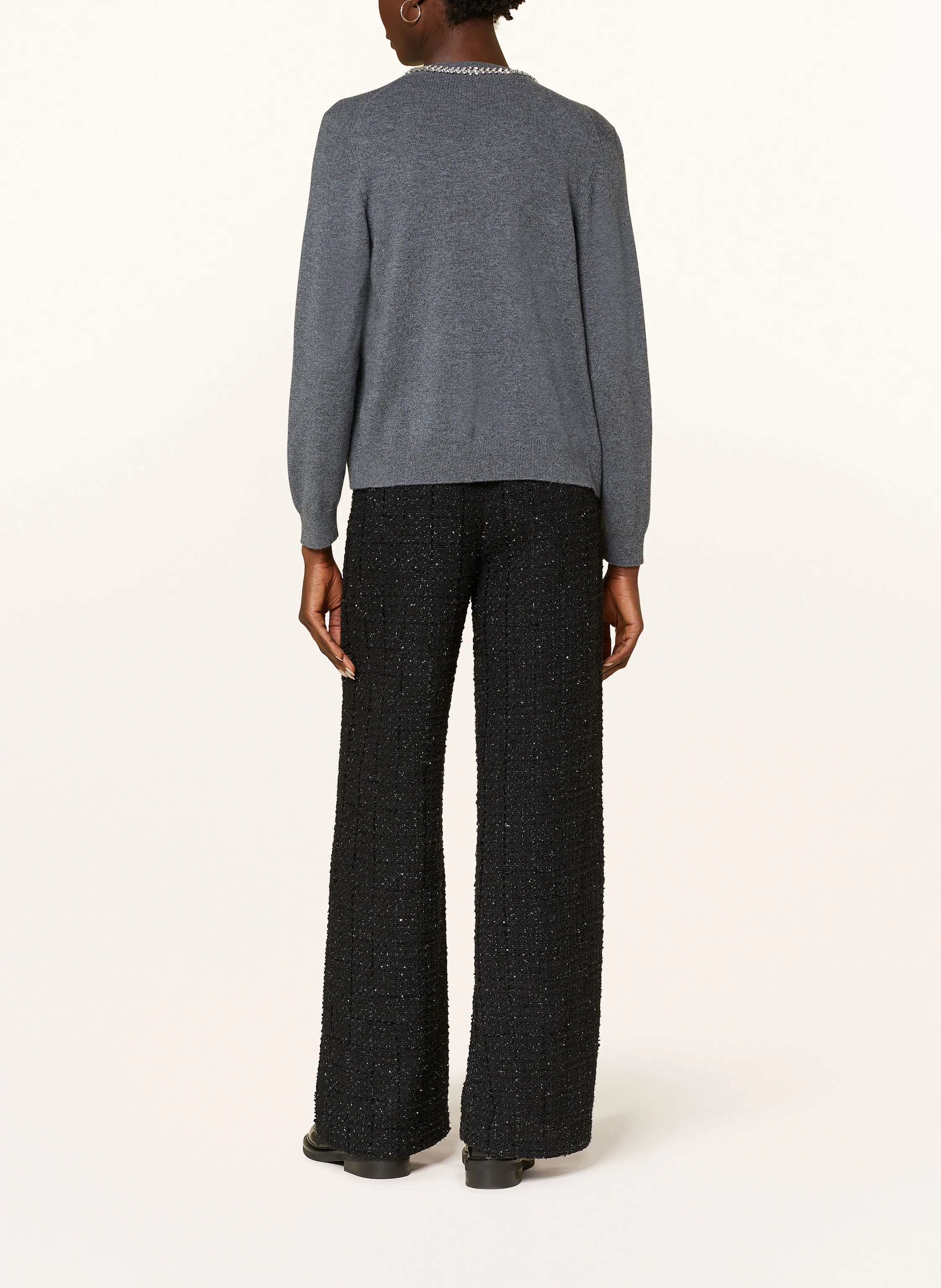 maje Bouclé-Hose mit Pailletten und Glitzergarn