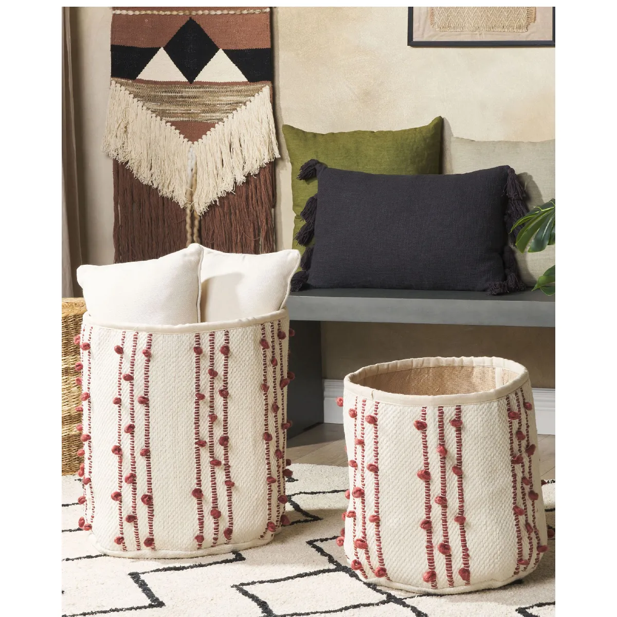 Beliani Paniers KHEL en coton beige et rouge