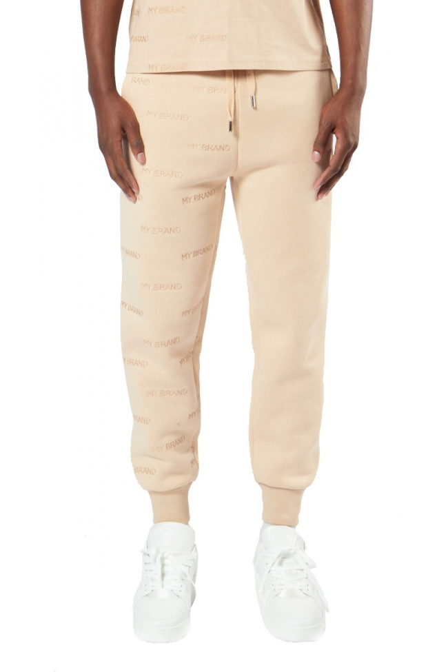 My Brand All Over Embroidery Joggingbroek Heren Beige