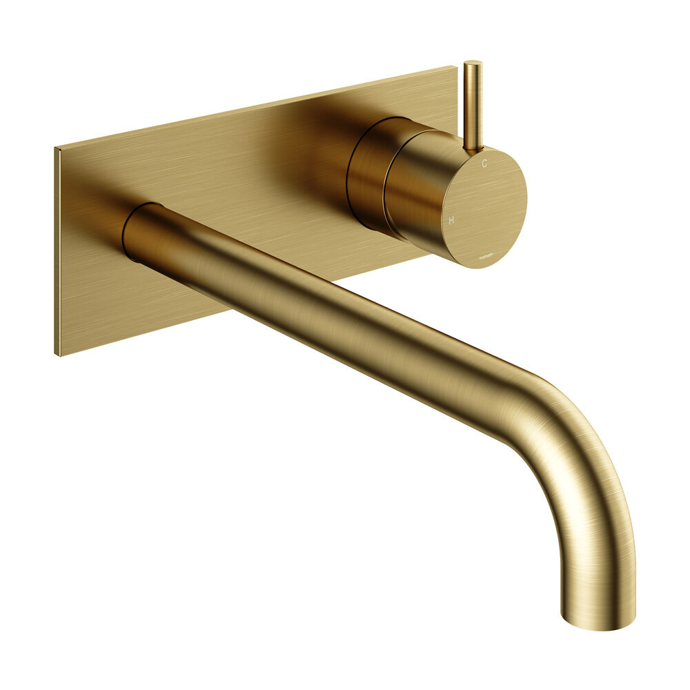 Hotbath Cobber inbouw wastafelkraan 25cm met plaat geborsteld messing PVD