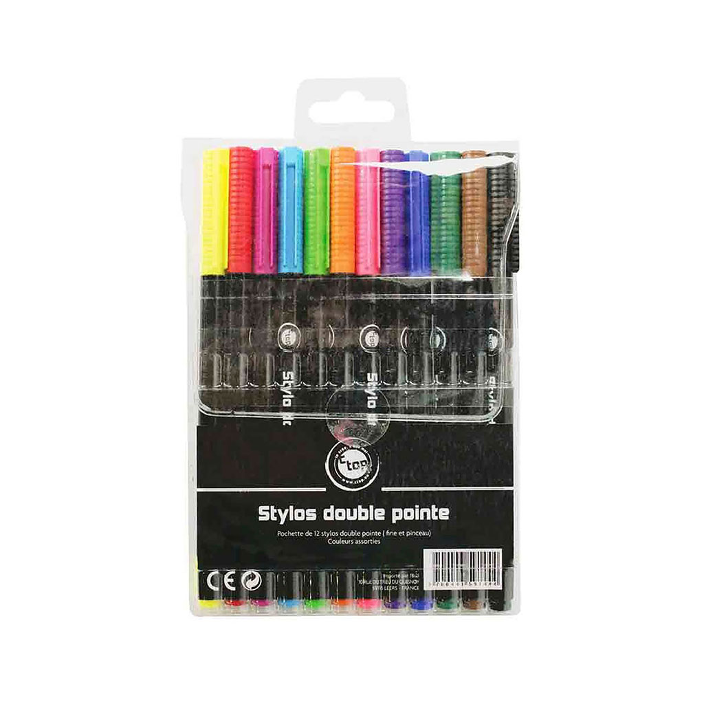 Lot de 12 stylos feutre double pointe