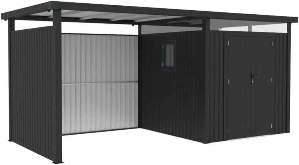 HORI Metall-Gartenhaus aus verzinktem Stahl, robuster Geräteschuppen, abschließbar, witterungsbeständig, montagefreundlich, vielseitig erweiterbar 5050x2300x2220 | inkl. Anbau | Rück- Seitenwand
