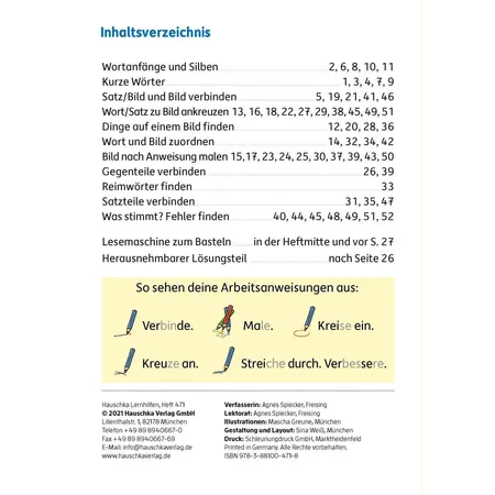Hauschka Verlag Mein Übungsheft Lesen – 1. Klasse: Vom Wort zum Satz, A5-Heft