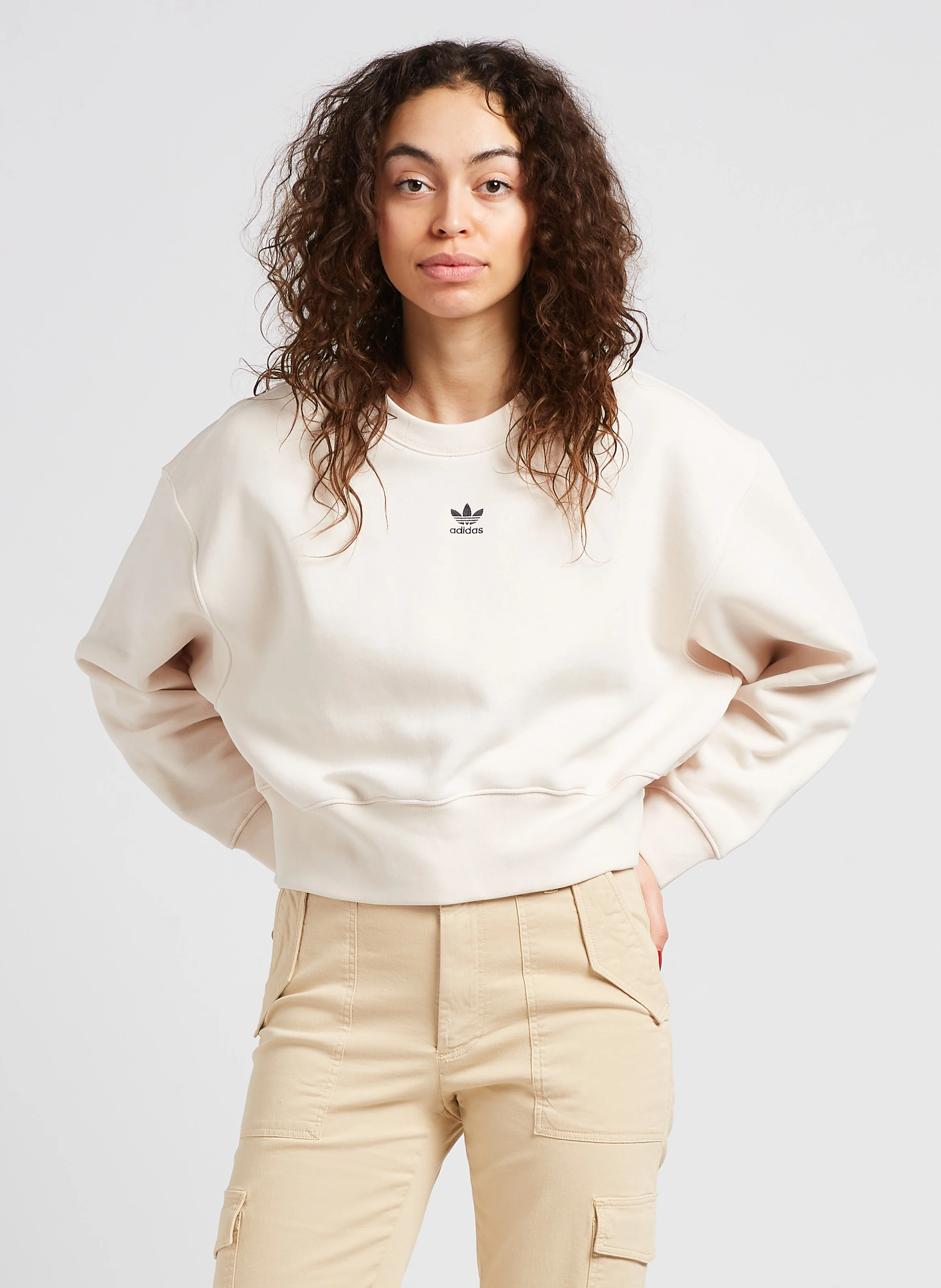 Sweatshirt col rond molletonné| Beige