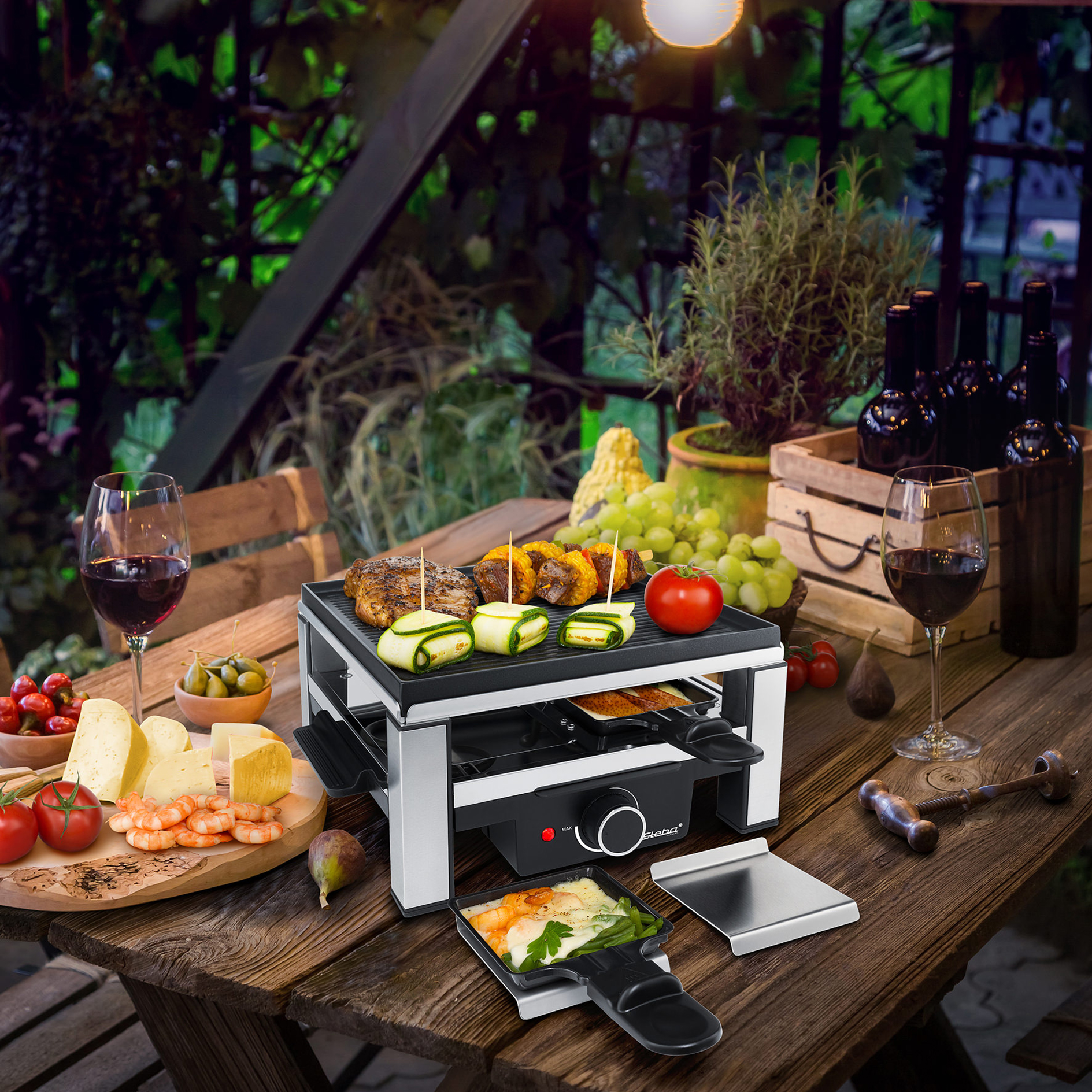 STEBA Guss-Raclette RC 104 - Edelstahl-schwarz - 4 Pfännchen