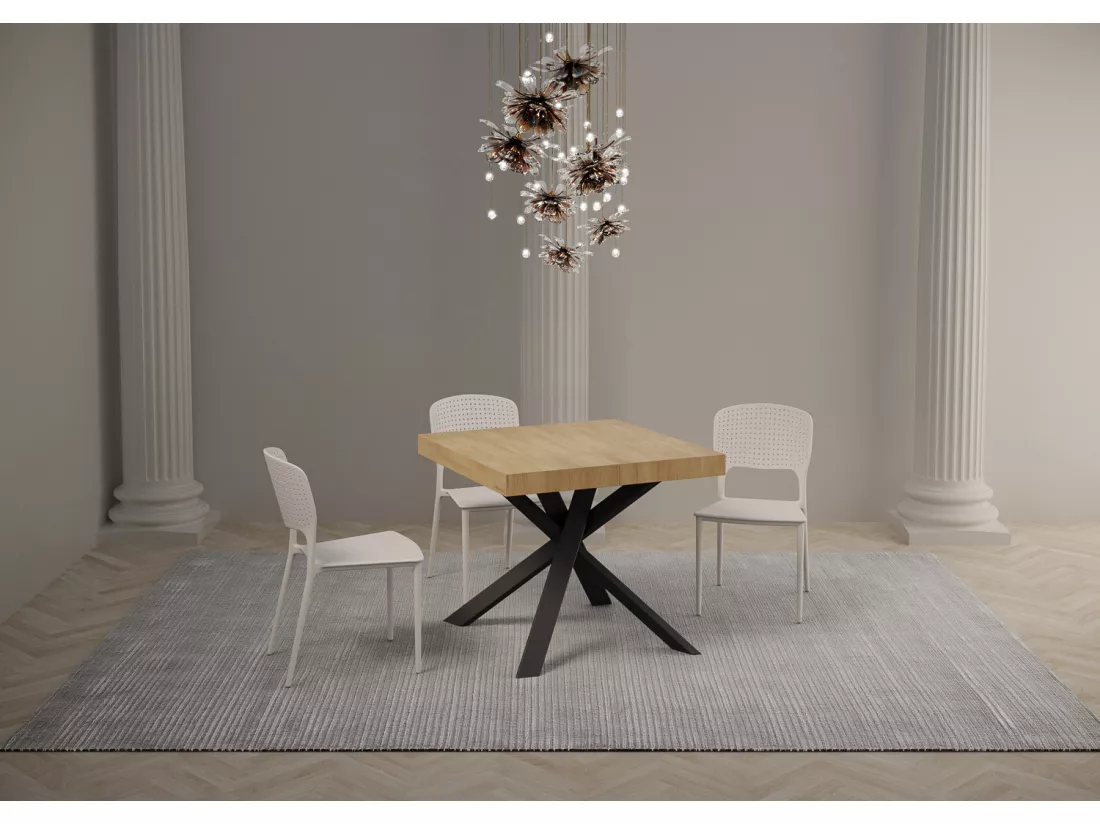 Table extensible 90x90/194 cm Clerk dessus Chêne Nature pieds Anthracite
