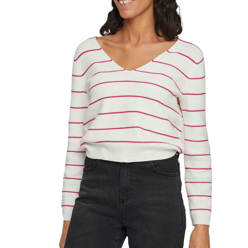 Vila Pull Blanc/Rouge à Rayures Femme Vila Chao