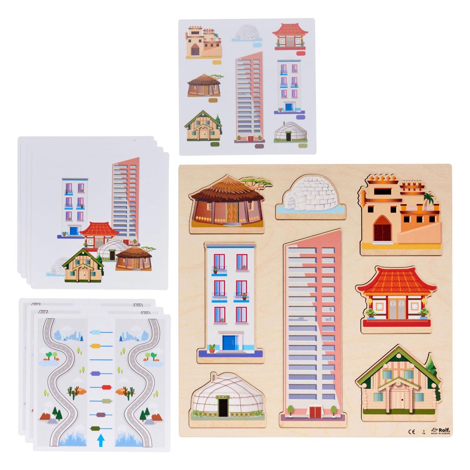 Rolf More - Houten PuzzelplankHuizen, 8st.