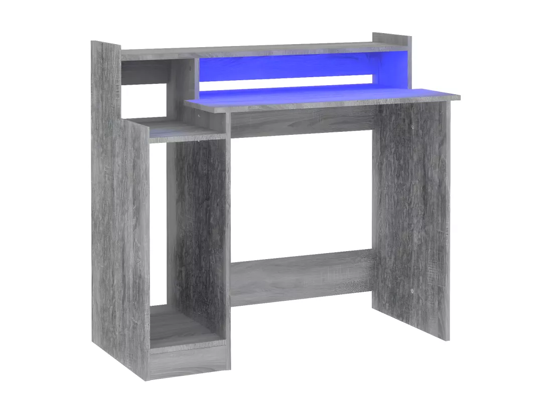 Bureau et lumières LED Sonoma gris 97x45x90cm Bois d'ingénierie