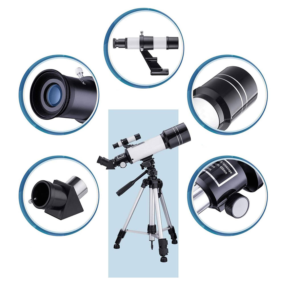 (11-tlg. Set) Kinder Teleskop mit Stativ 16x/66x Vergrösserung Astronomisches Fernglas - Schwarz / Silber