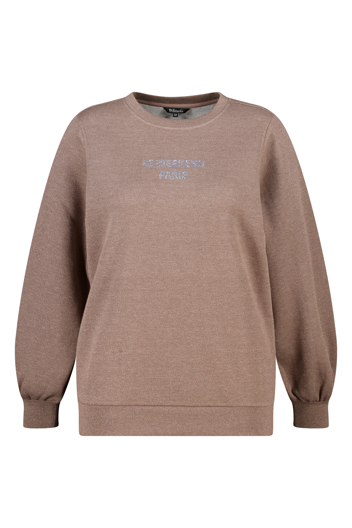 Sweater met lurex en glitter tekst Donker zand