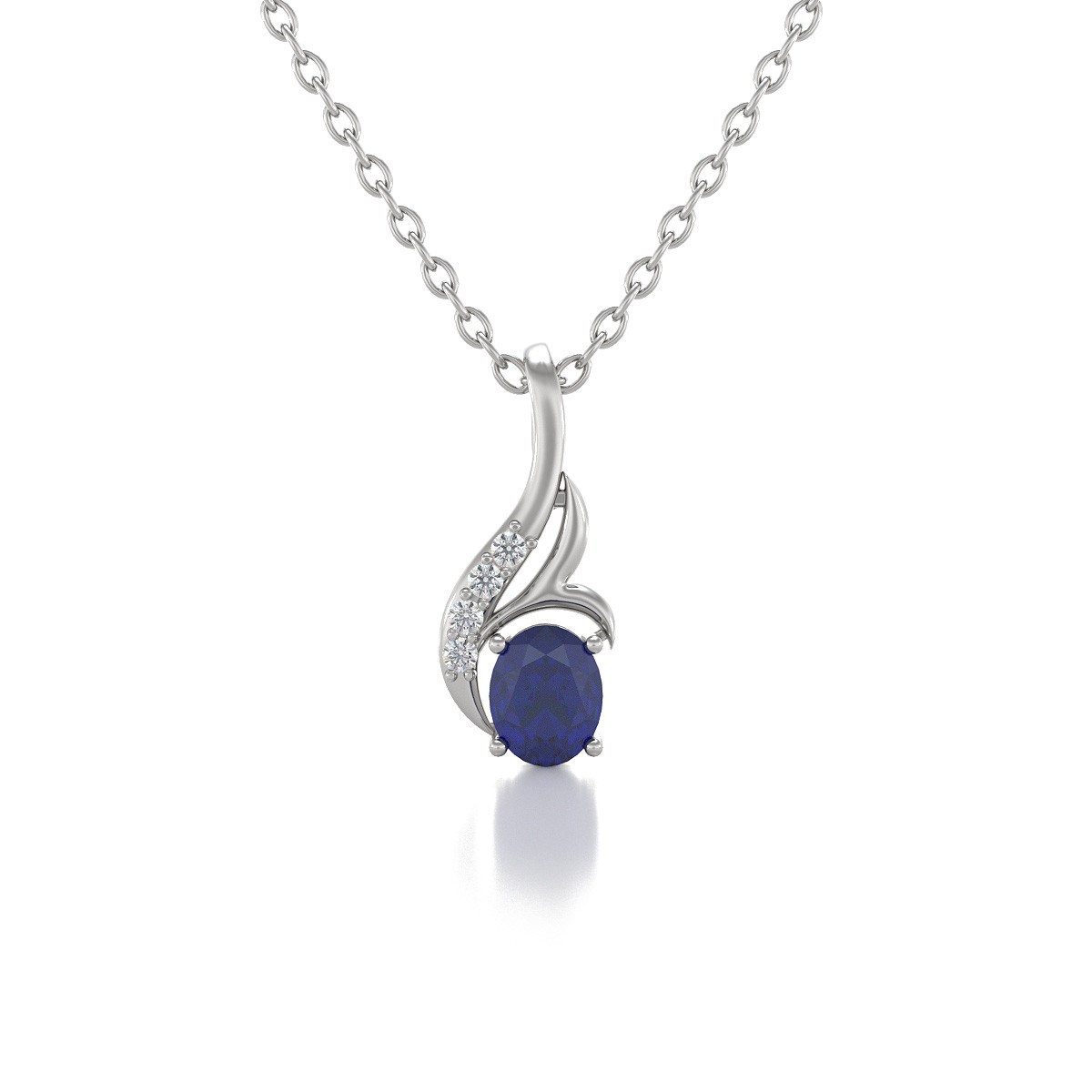 Collier Saphir & Diamant en Argent 925 | 0.75gr | Pendentif Chic - Aden