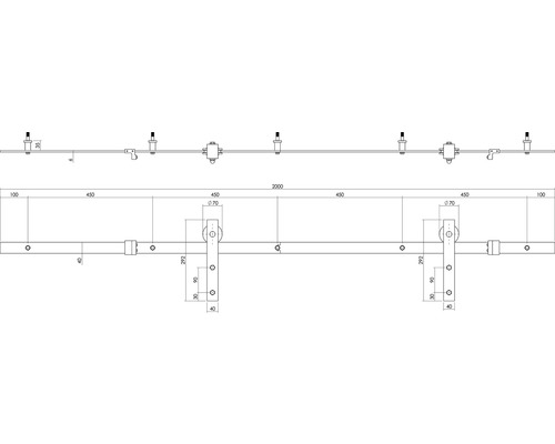 Intersteel 200 cm Basic schuifdeursysteem, geborsteld roestvrij staal