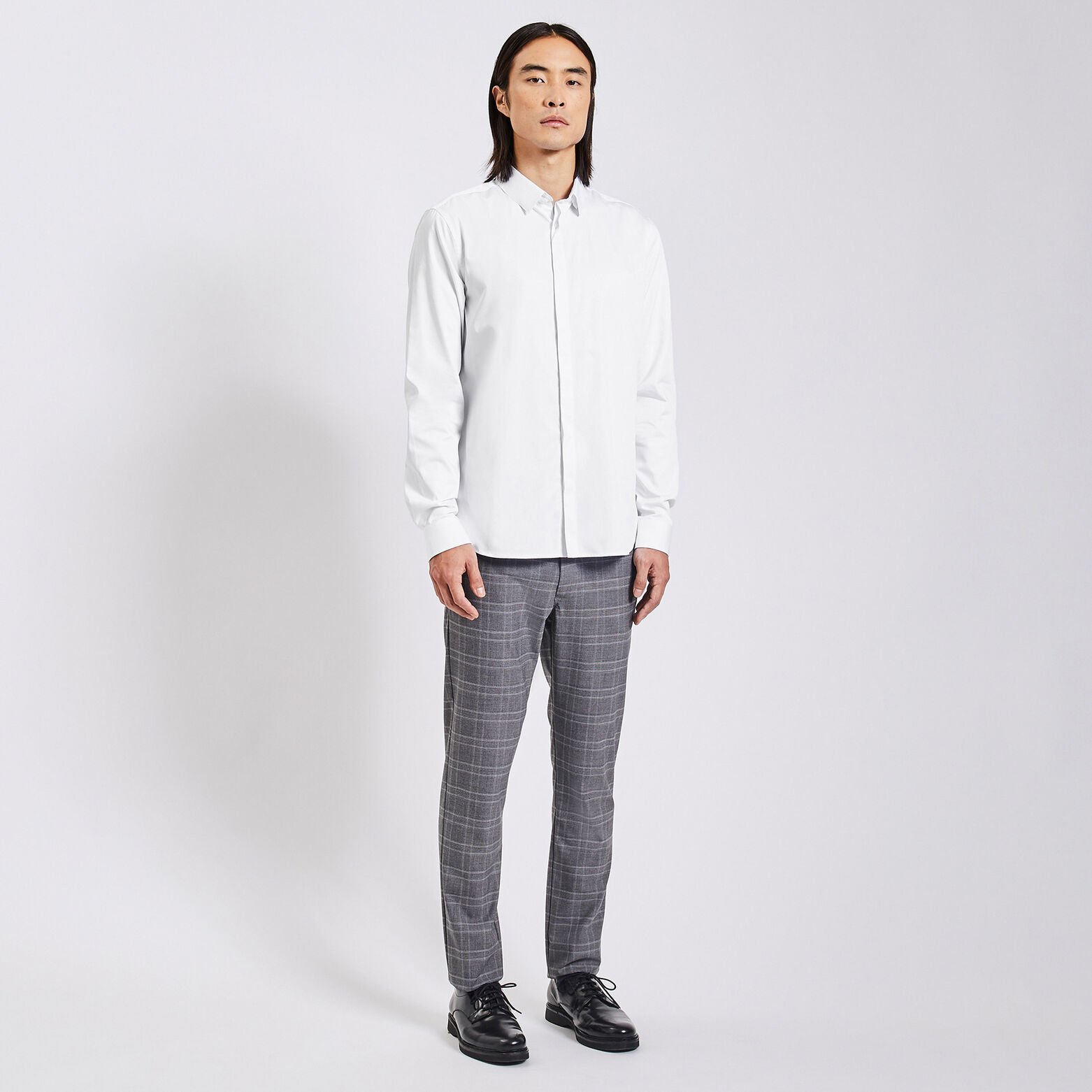 Chemise slim unie coton biologique satin Blanc