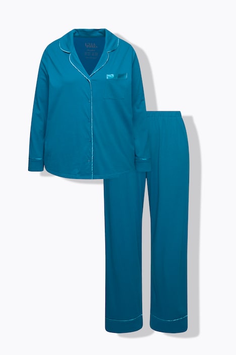 Pyjama, Satin-Piping, Reverskragen, Langarm