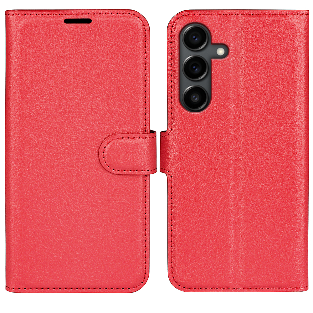 Samsung Galaxy S25 FE Leder Tasche Flip Cover Litchi Look - Rot