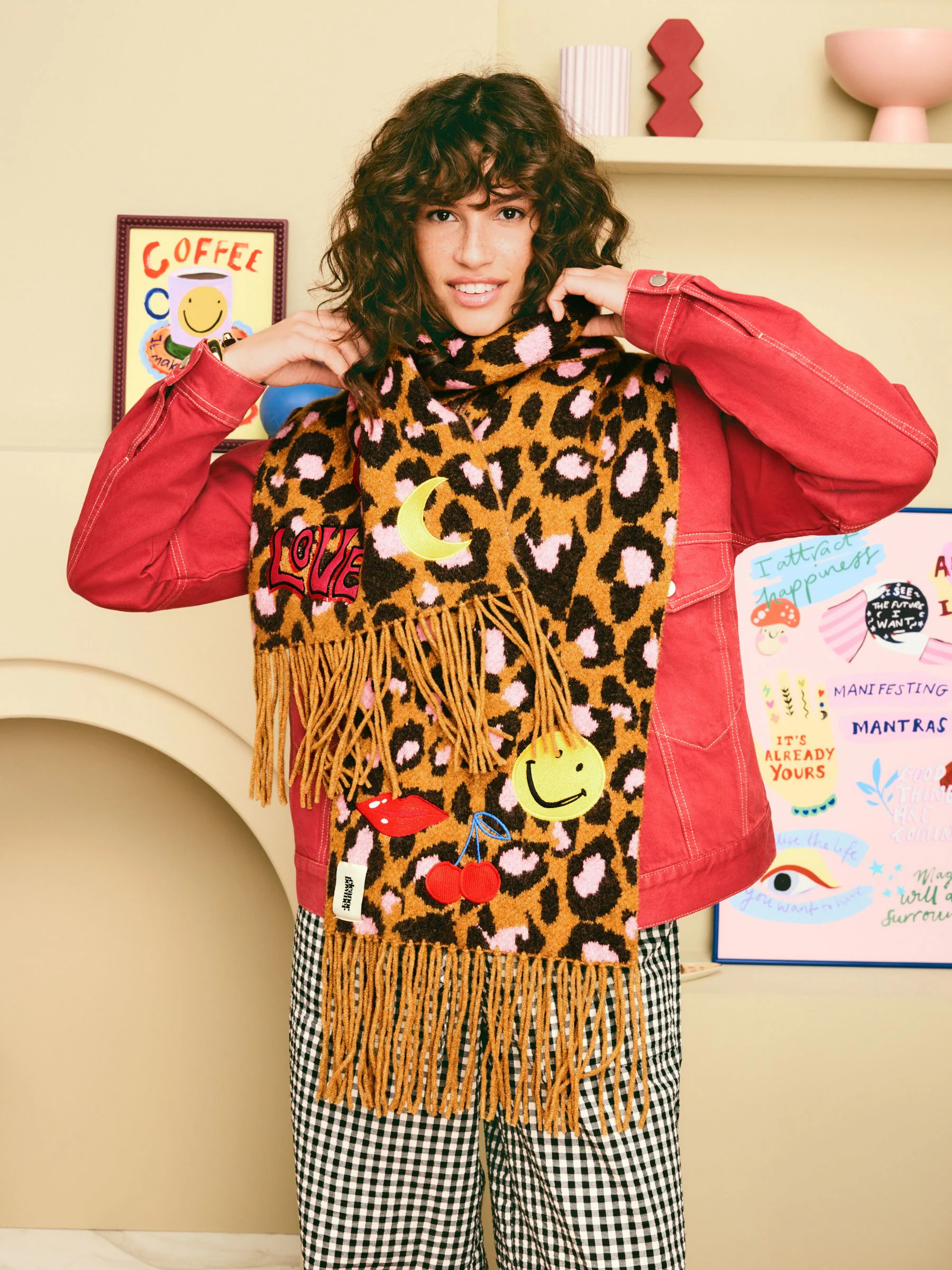 Eleanor Bowmer Leopard Print Embroidered Scarf
