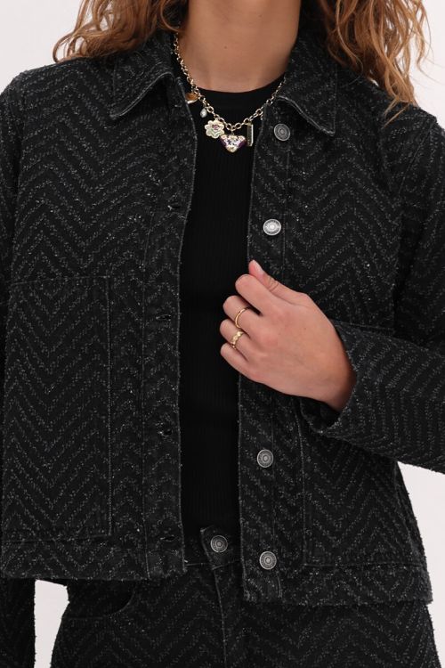 Zwart jacquard denim jasje