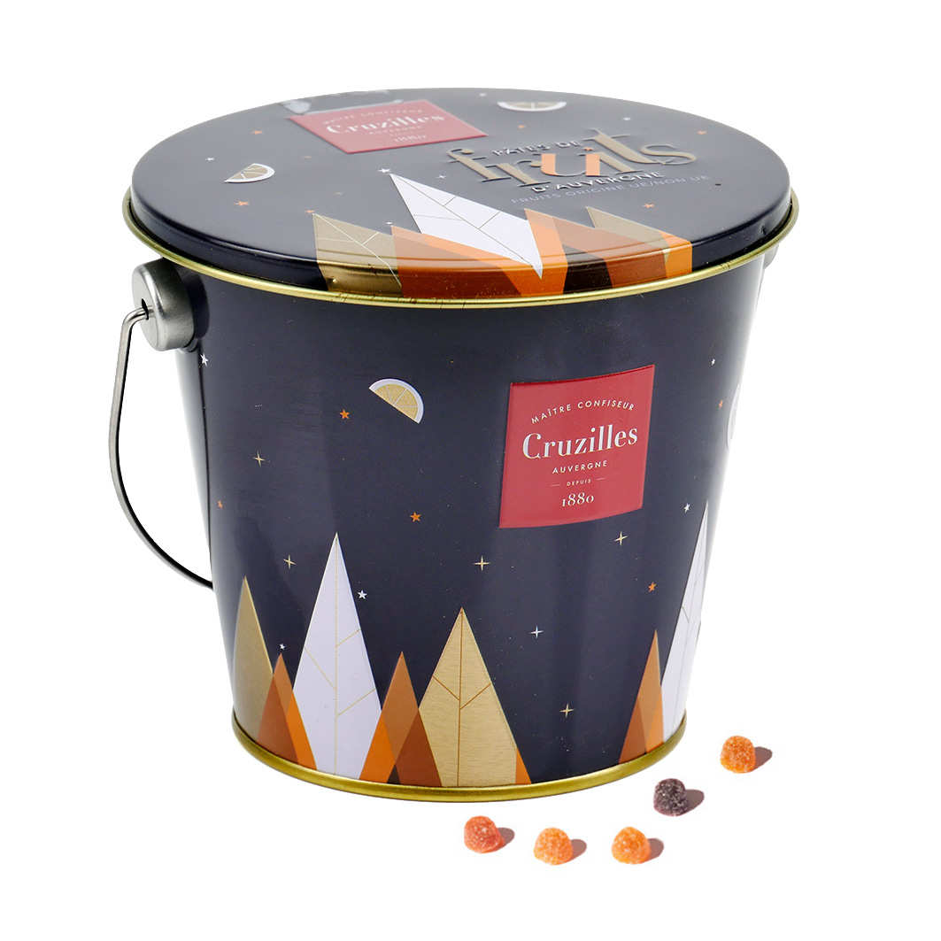Pâtes de fruits en forme de perles - Seau métal festif Cruzilles