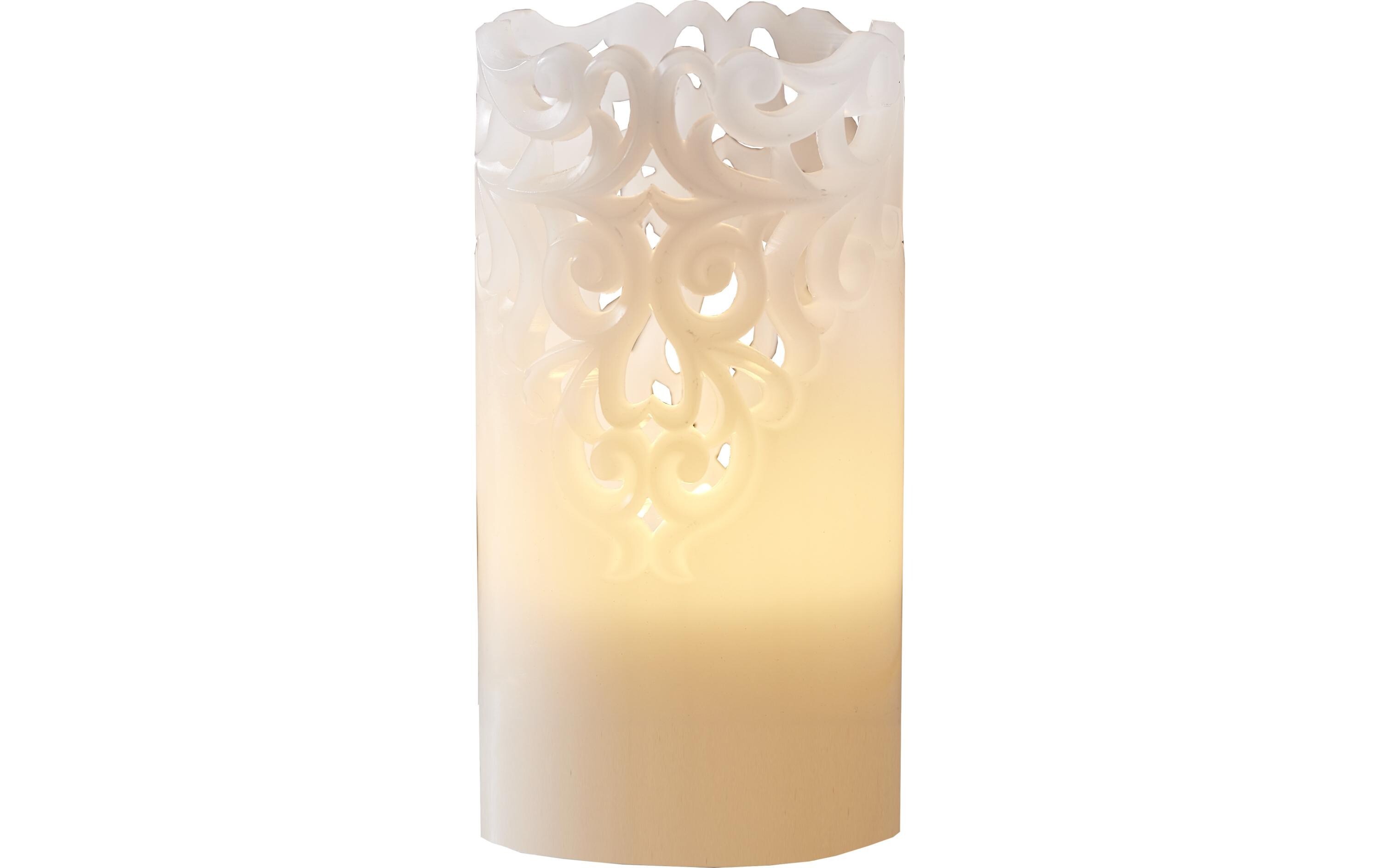 LED-Kerze Pillar Clary Ø 8 x 15 cm, WeissLED-Wachskerze mit Ornamenten
