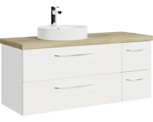 4-delige badkamermeubelset Pelipal serie 4035 BxHxD 118 x 61,2 x 44,5 cm, witte fronten met witte keramische wastafel, chromen grepen, 40351200211500
