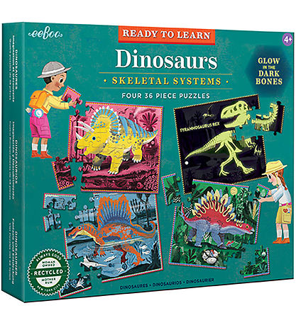 Eeboo Puzzlespiel - leuchtet I Dunkelheit - 4x36 Teile - Dinosau