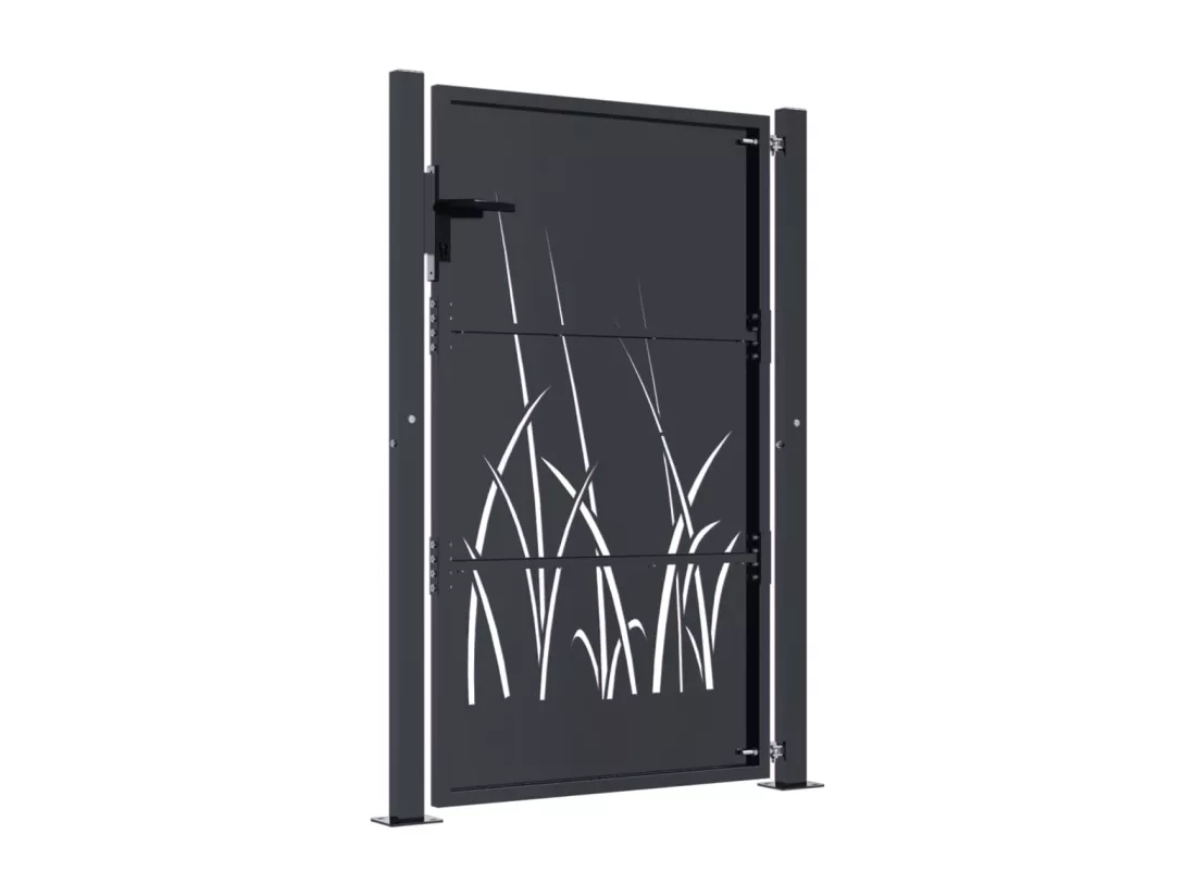 Portail de jardin anthracite 105x130cm acier conception d'herbe