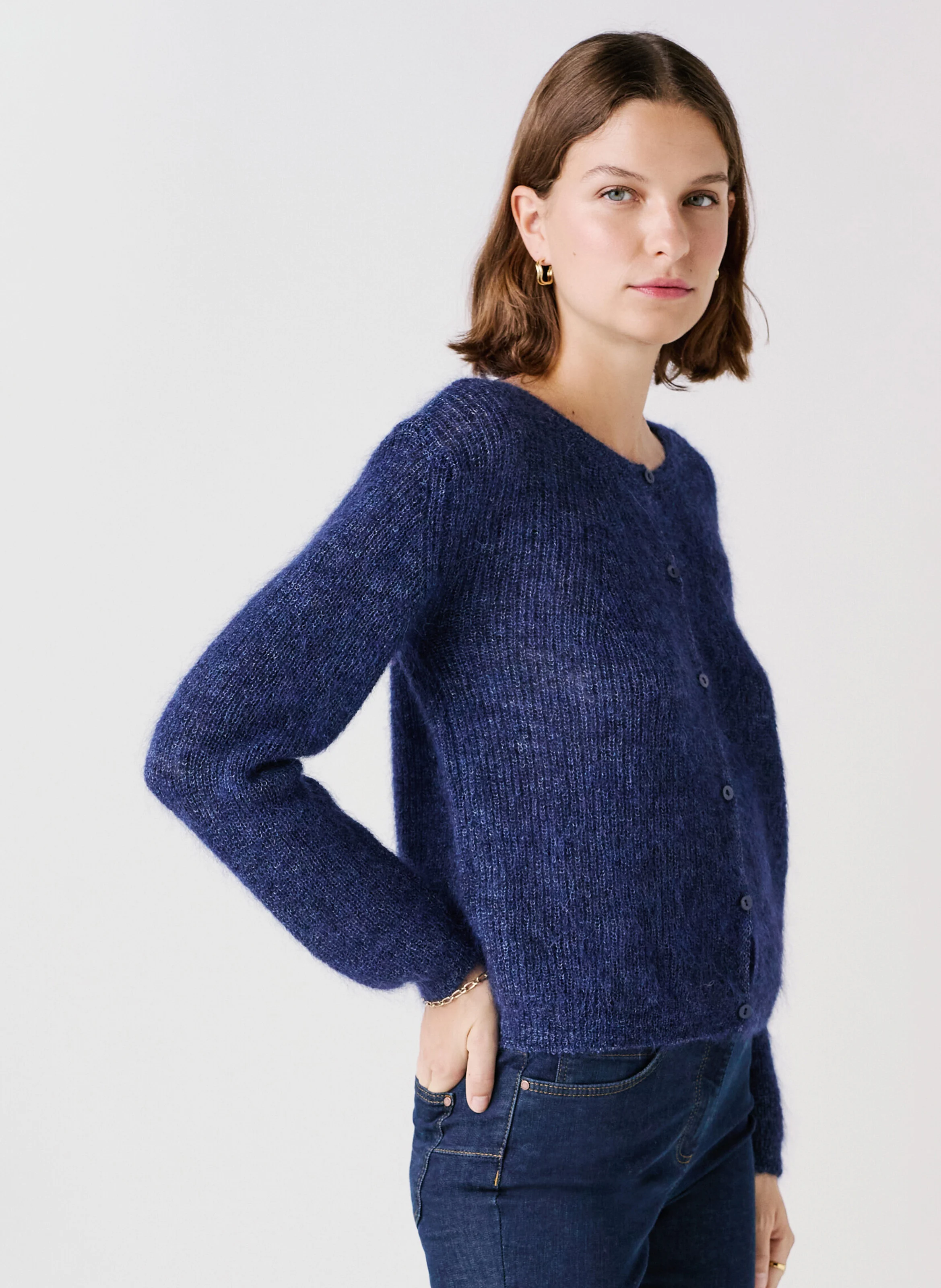 MLENNON - Gilet col rond en laine mélangée| Bleu
