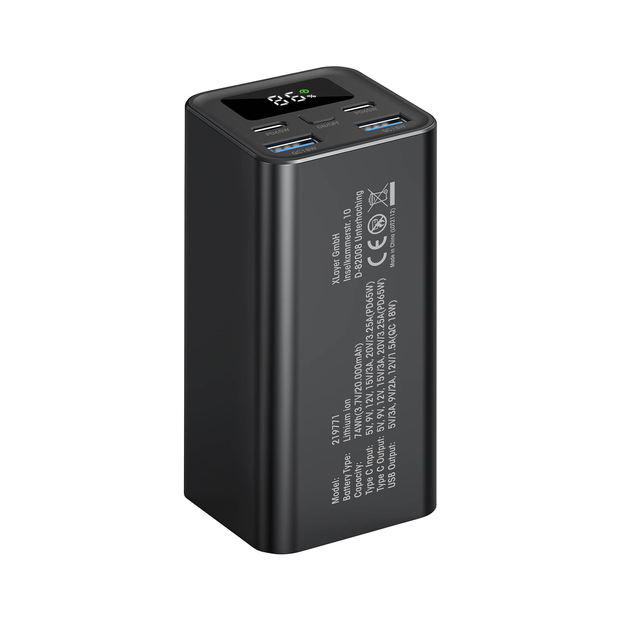Xlayer Powerbar 65W Powerbank I 20000mah I PD USB C Schnellladen I Ladegerät
