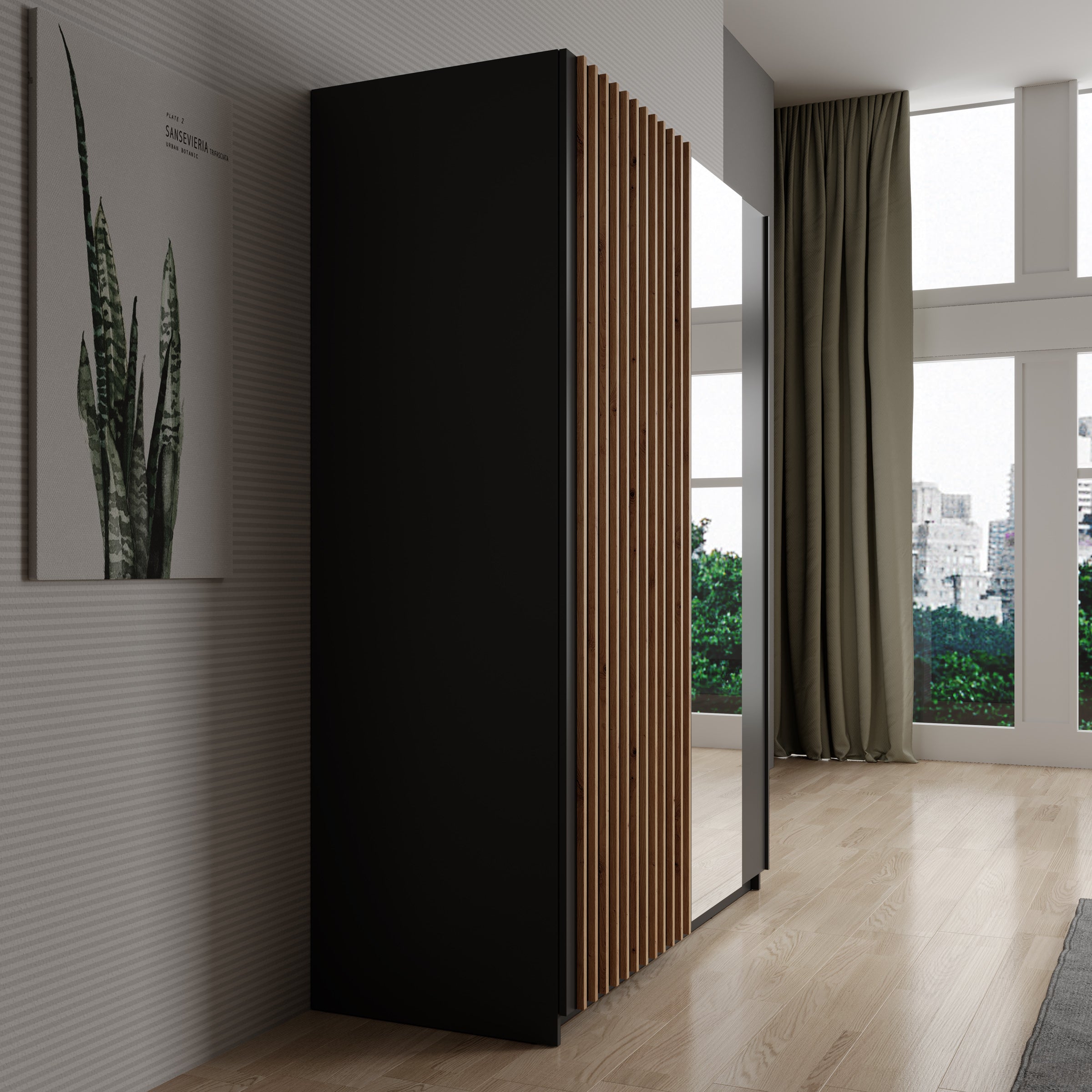 Deliryon - Kledingkast met schuifdeuren - Zwart - 151x62x198 cm