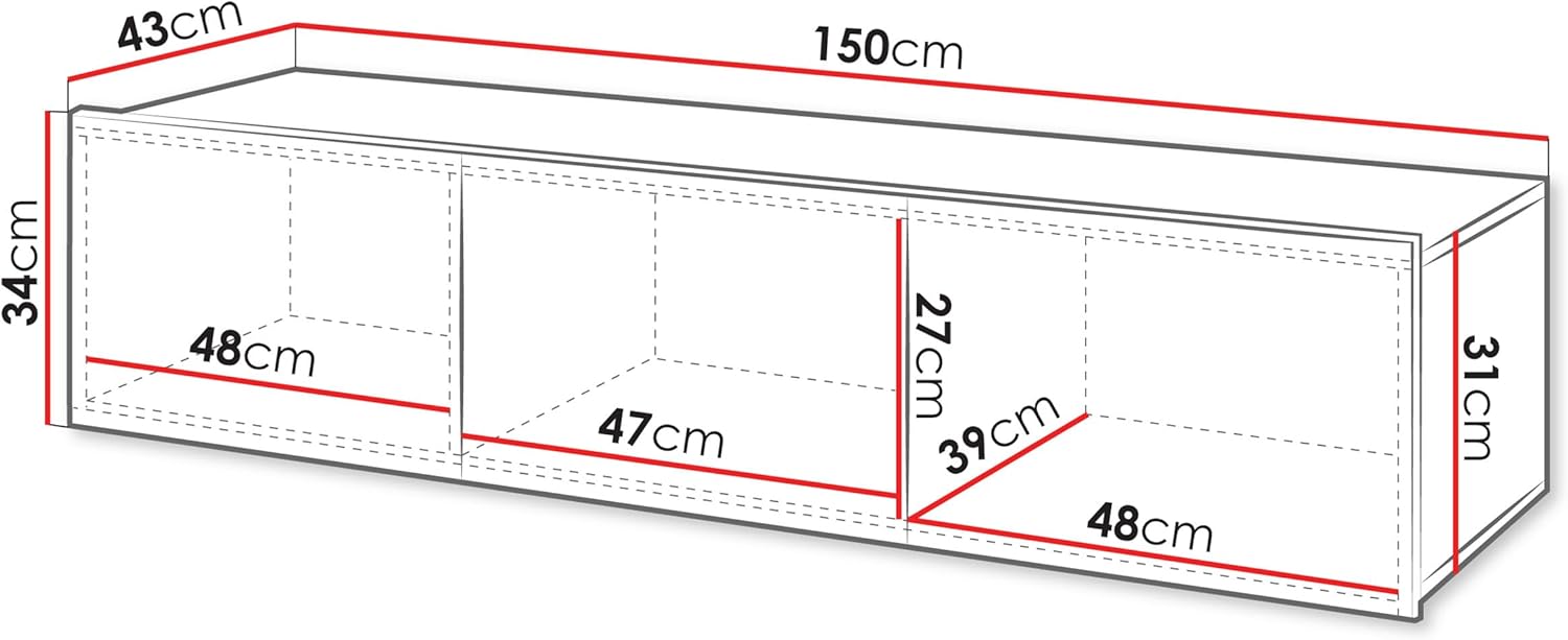 Mirjan24 TV Schrank Calabrini 150 BR04 TV Lowboard mit Grifflose Öffnen, Fernsehschrank Hängeschrank Hochglanz Matt Wohnwand (Weiß/Weiß Hochglanz)