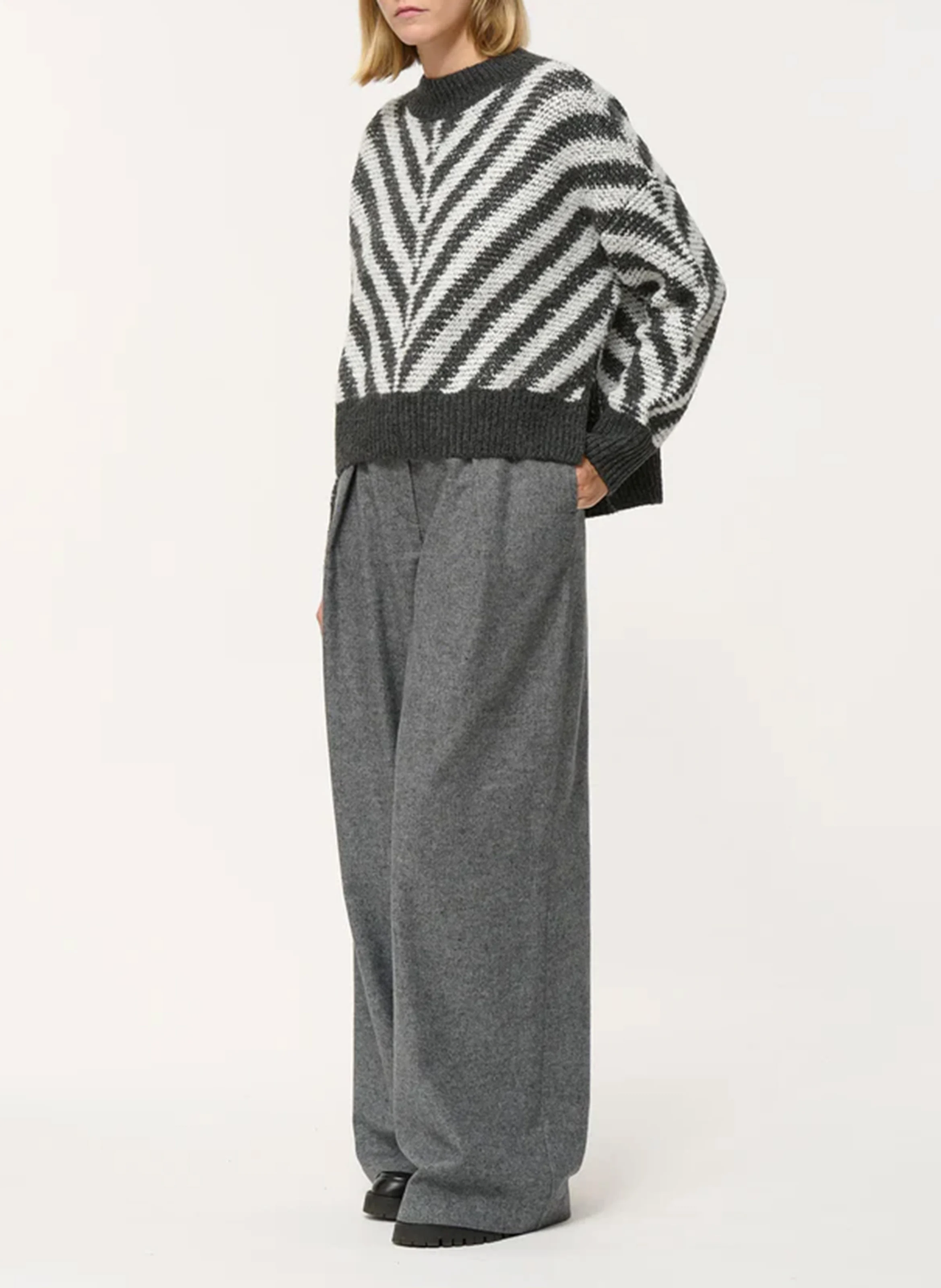 Pull col montant oversize en maille | Gris