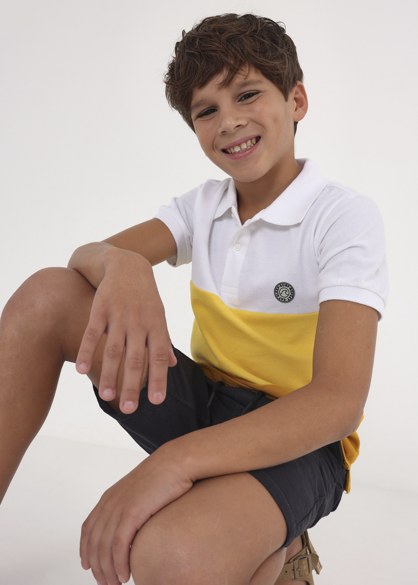Camisa polo infantil de algodão com estampa