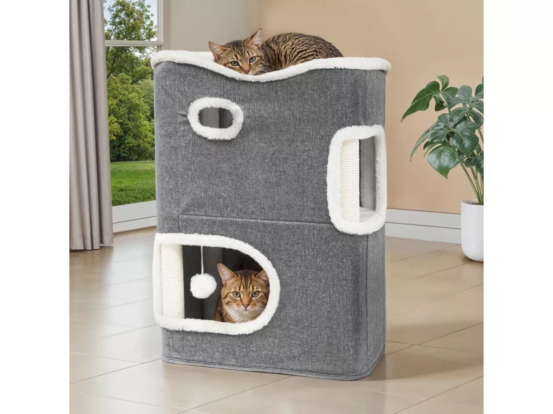 YITAHOME Maison pour Chat - Niche Cabane Chat Interieur - Arbre à Chat - Griffoir - 45 * 35 * 63cm - Gris