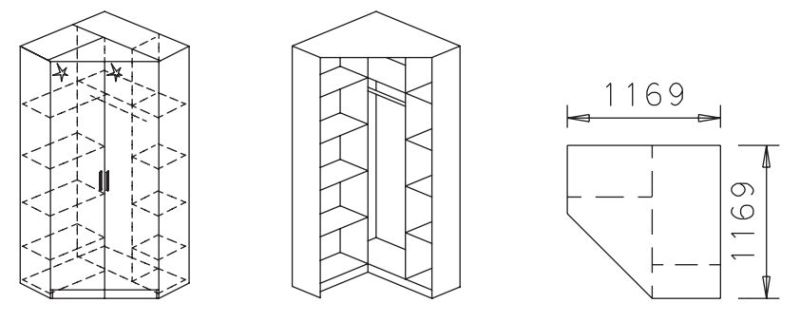 Eckkleiderschrank - Sonoma Eiche-weiß - 117 cm