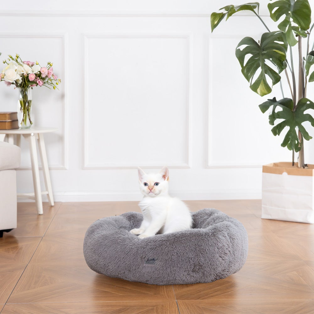 Home Deluxe - MUFFIN Huisdierbed - Afmetingen: 60 x 60 x 14 cm, Kleur: Grijs, incl. deken, katoenen vulling, wasbare hoes, antislip & waterdicht | Hondenbed, hondenkussen, kattenbed