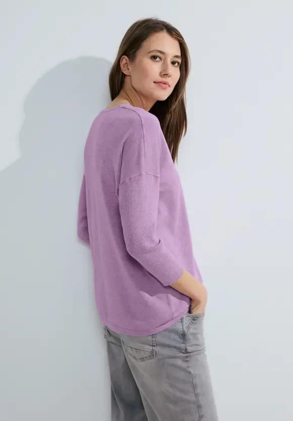 3/4 Feinstrick Pullover - sporty lilac melange
