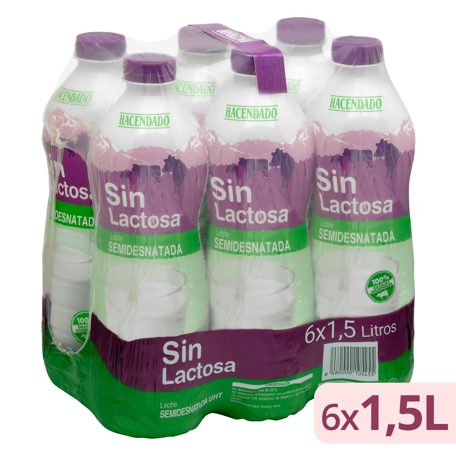 Lait demi-écrémé sans lactose Hacendado