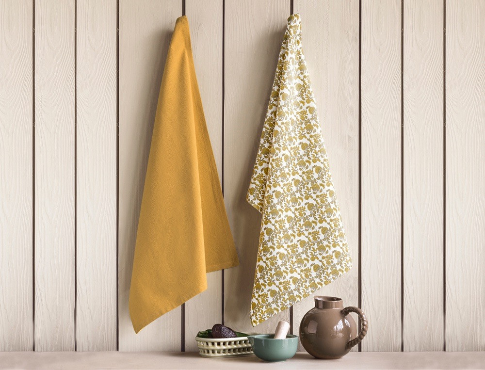 Lot de 2 torchons assortis-Fleurs de moutarde