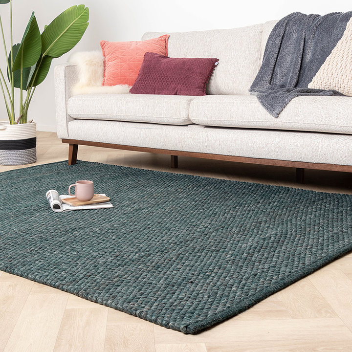 Wollen vloerkleed - Brilliant Blauw/Groen | Onwijs warm!