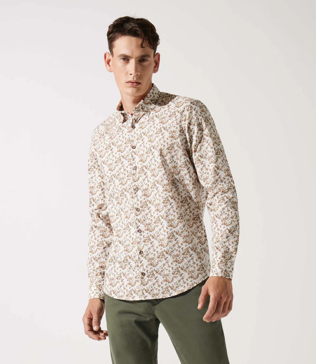 Chemise droite à imprimé floral kaki JACKI
