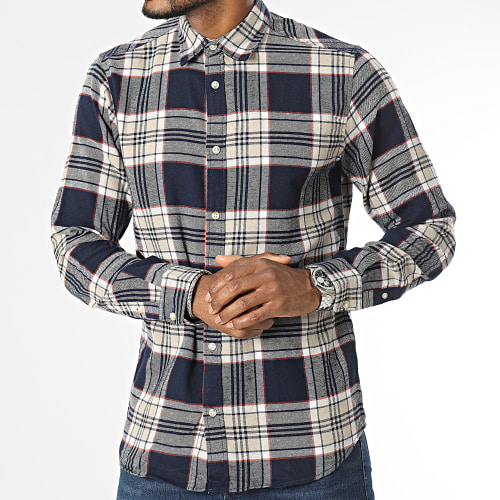 Chemise Manches Longues A Carreaux Harry Beige Bleu Marine