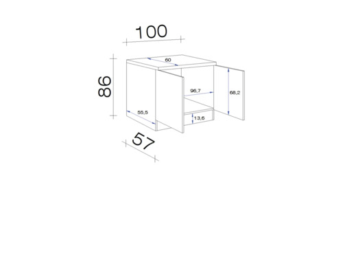 Flex Well spoelbakkast inclusief spoelbak Nepal BxDxH 100 x 60 x 86 cm kasjmier glanzend gedemonteerd scharnier links rechts
