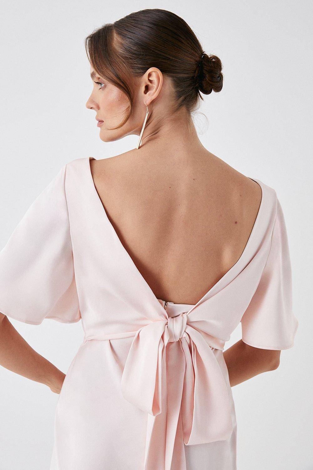 Coast Robe de Demoiselle d'Honneur en Crêpe Satiné avec Nœud dans le Dos